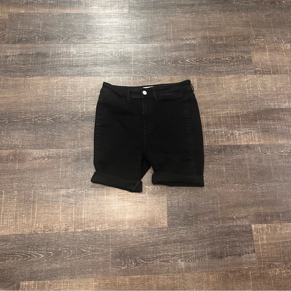 Free People Womens W 29 Black So Chic Biker Jean Shorts Raw Edge Fringe Hems - Picture 6 of 6